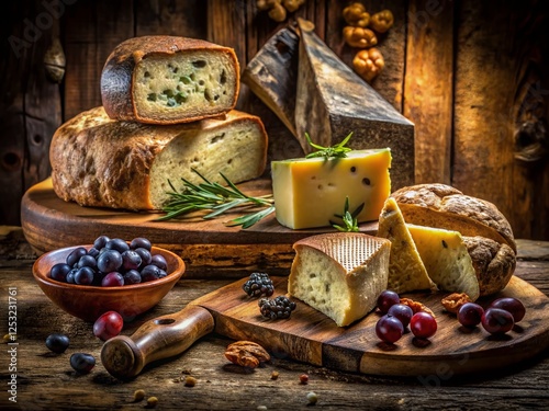 Rustic French Cheese Board: Fourme d'Ambert, Walnuts & Olives photo