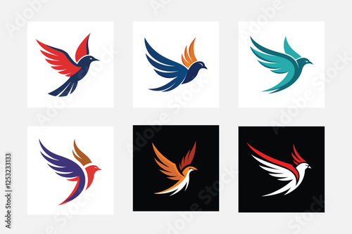 Flying birds vector illustration set