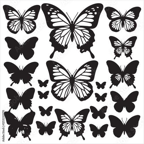 set of vector icon various butterfly silhouette