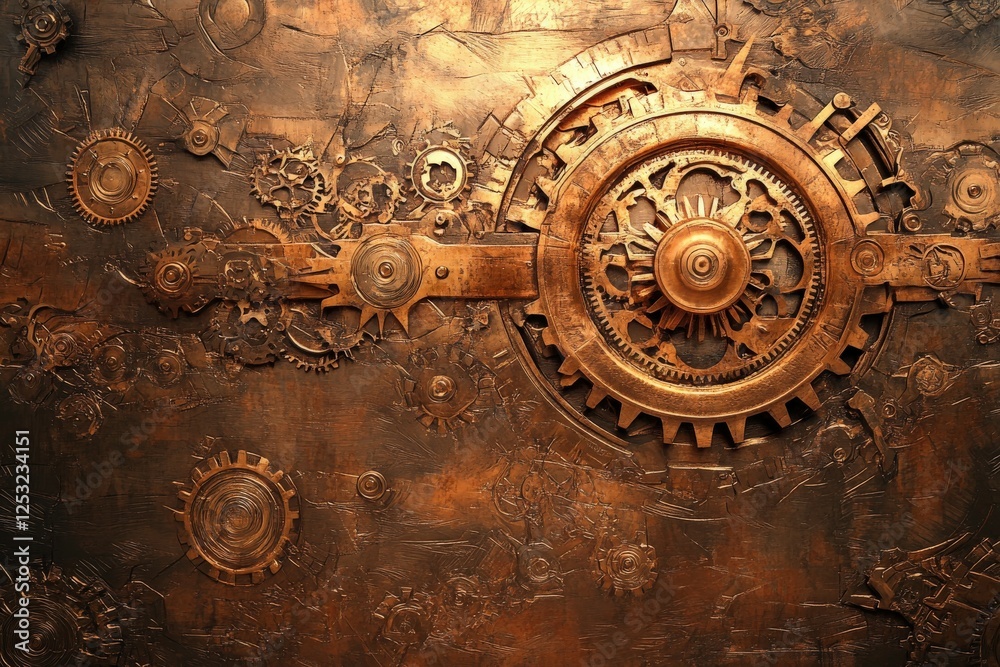 Naklejka premium Intricate metal gears and cogs forming a steampunk design