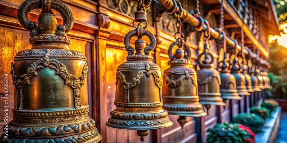 Serene Buddhist Temple Bells: Peaceful Portrait Photography Serene Buddhist Temple Bells: Peaceful Portrait Photography