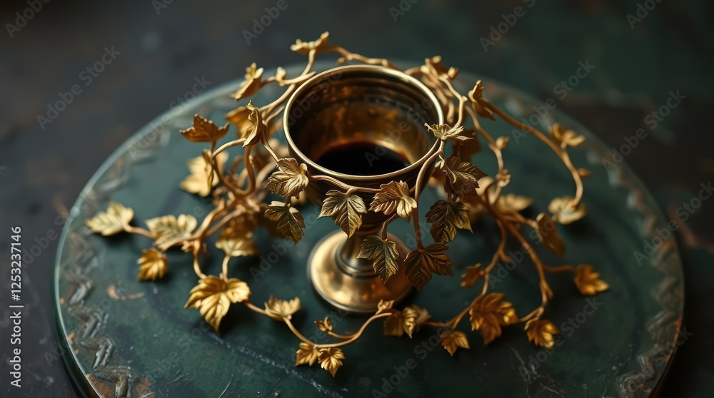 The holy chalice, adorned with vines, symbolizes the Eucharist and represents unity, faith, and the sacrifice of Jesus during Maundy Thursday and Good Friday rituals The holy chalice, adorned with vines, symbolizes the Eucharist and represents unity, faith, and the sacrifice of Jesus during Maundy Thursday and Good Friday rituals