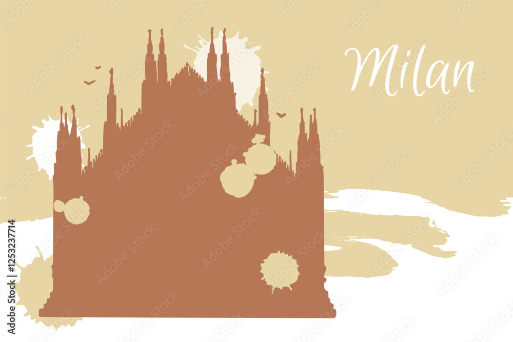 Line art drawing of the Milan cathedral, Italy, architecture tourism landmark, travel destination illustration