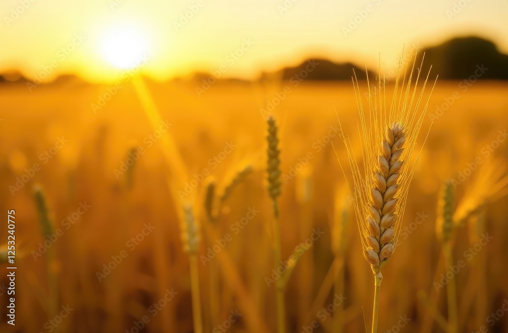 Rural scenery. Background of ripening ears of wheat field and sunlight. Crops field. Selective focus. Field landscape. Rural scenery. Background of ripening ears of wheat field and sunlight. Crops field. Selective focus. Field landscape.