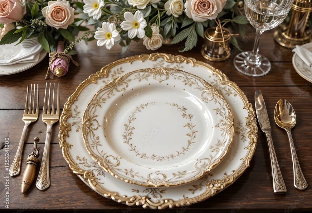 Lovely wedding table setting, classic wedding plate setting Lovely wedding table setting, classic wedding plate setting