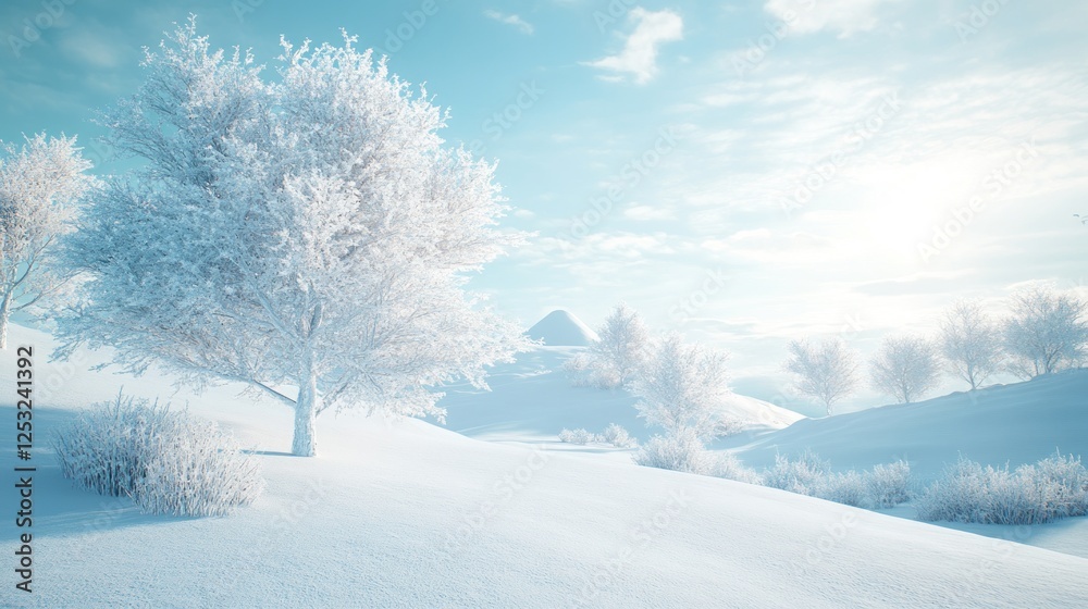 Winter wonderland snow covered trees and hills Winter wonderland snow covered trees and hills
