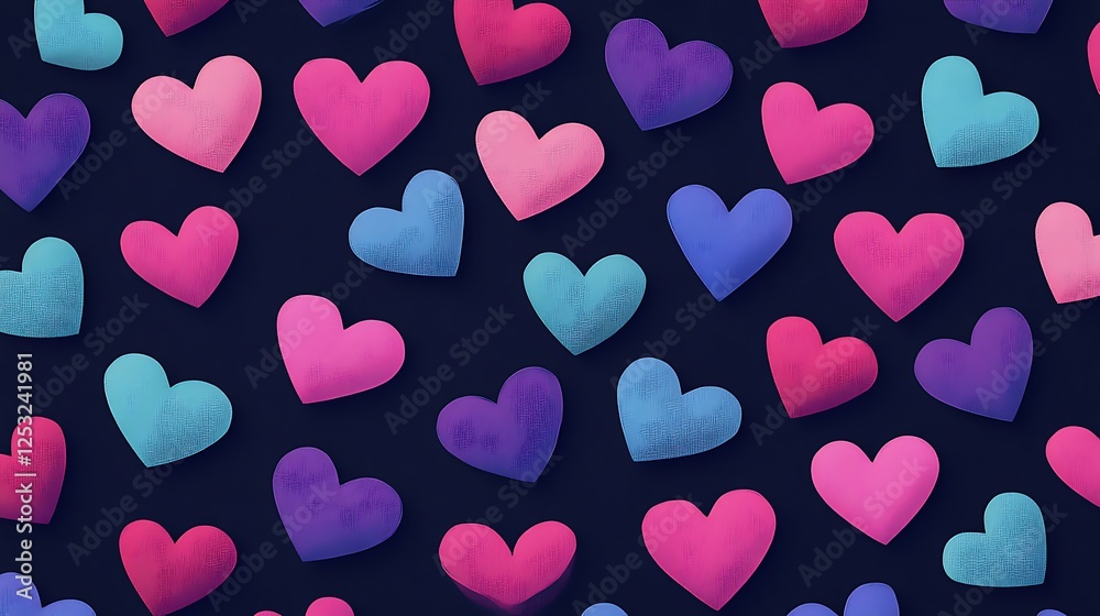 Bright and Bold Neon Hearts Pattern in Vibrant Colors on Dark Background Bright and Bold Neon Hearts Pattern in Vibrant Colors on Dark Background