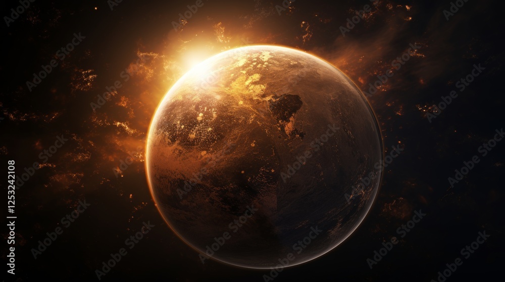 Naklejka premium Earth set against black space a minimalist view highlighting soft atmospheric glow and depth