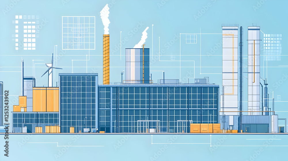 Obraz premium Modern factory, renewable energy, city background, industrial production