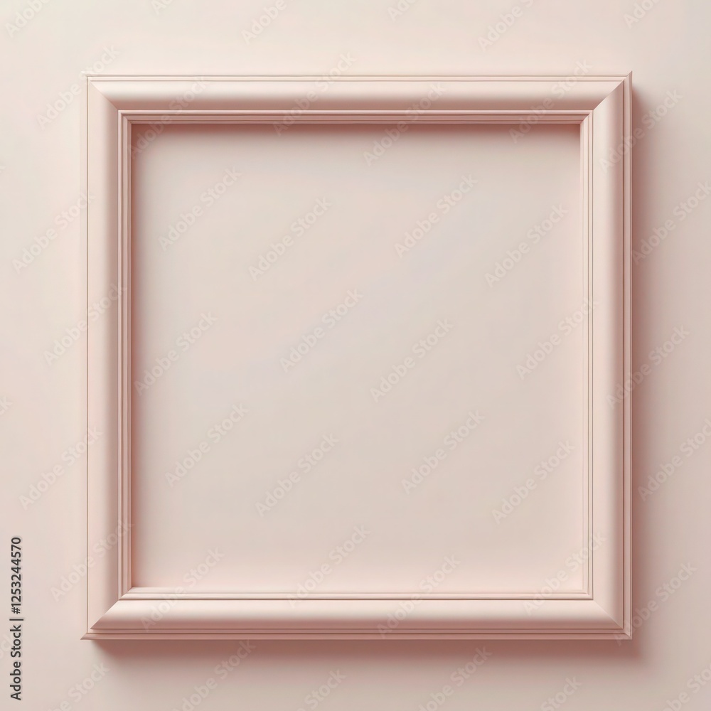 Fototapeta premium Empty pink square frame, minimalist design, soft pastel color, textured background, gentle shadows, clean lines, simple elegance, wall decor, modern aesthetic, muted tones, subtle depth, square compos