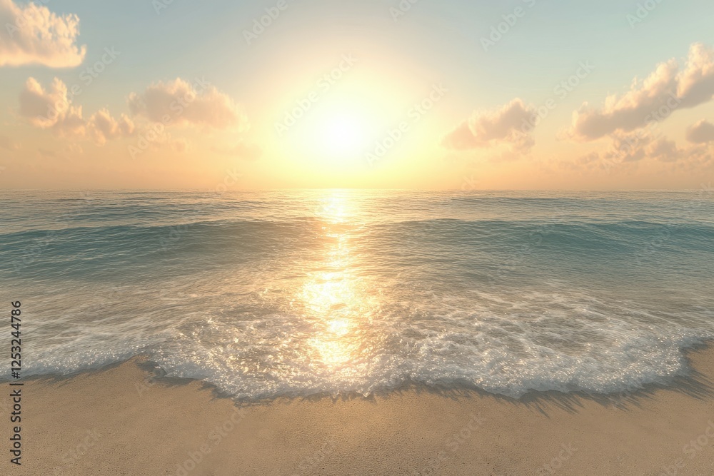 Fototapeta premium Stunning sunrise over serene ocean waves at the beach