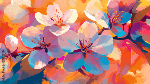 Charming abstract cherry blossoms in bright colors for decorative purposes and artistic displays
