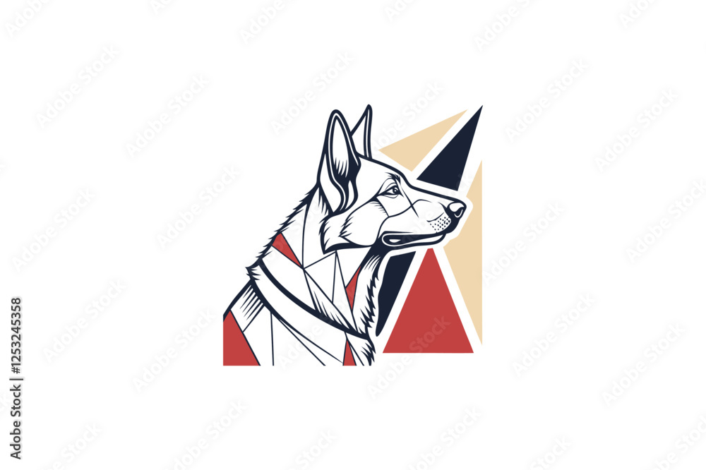 Fototapeta premium geometric shape dog portrait vector art illustration on white background