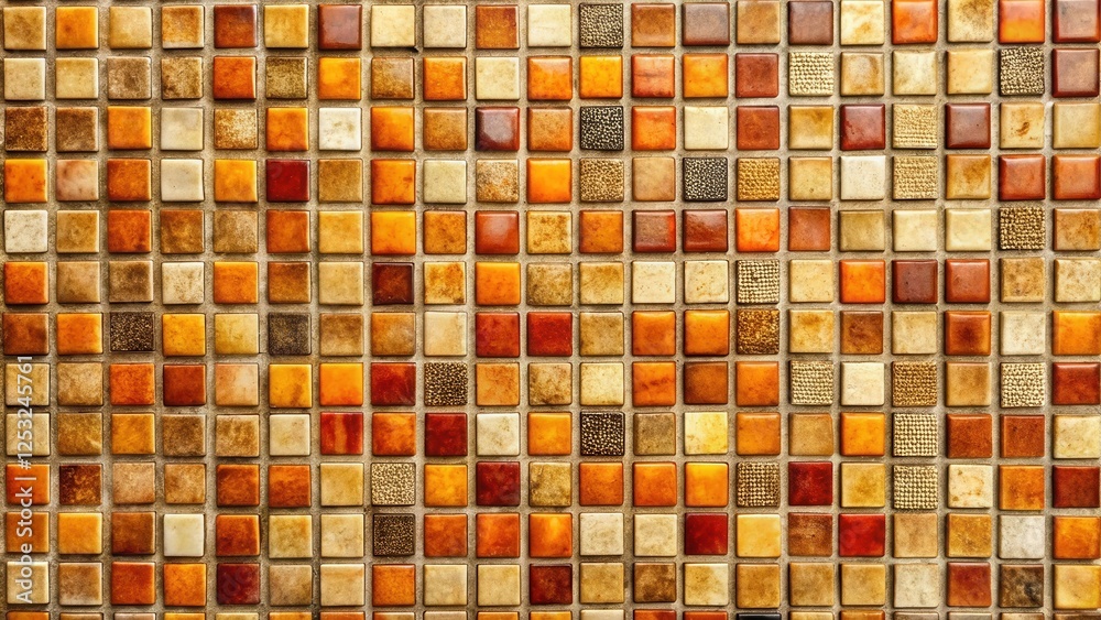 A Colorful Mosaic Tile Pattern in Warm Earth Tones Featuring Small Square Tiles Arranged in a Grid A Colorful Mosaic Tile Pattern in Warm Earth Tones Featuring Small Square Tiles Arranged in a Grid