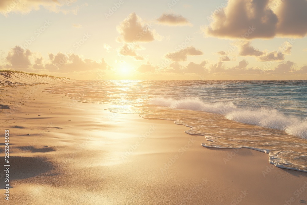 Obraz premium Tranquil sunrise over a serene beach with gentle waves