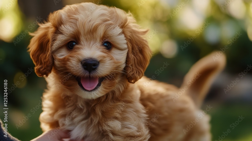 Fluffy Puppy Excitedly Wagging Its Tail in Beautiful Outdoor Setting Fluffy Puppy Excitedly Wagging Its Tail in Beautiful Outdoor Setting