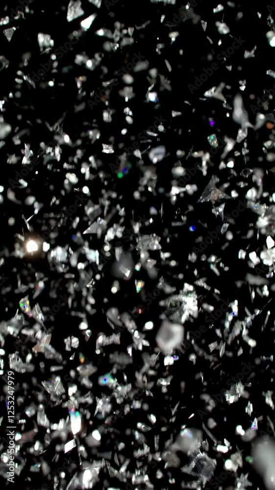 Shimmering Silver Confetti Falling On Dark Background Shimmering Silver Confetti Falling On Dark Background