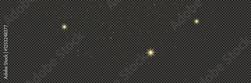Gold glittering dust with stars on transparent backdrop