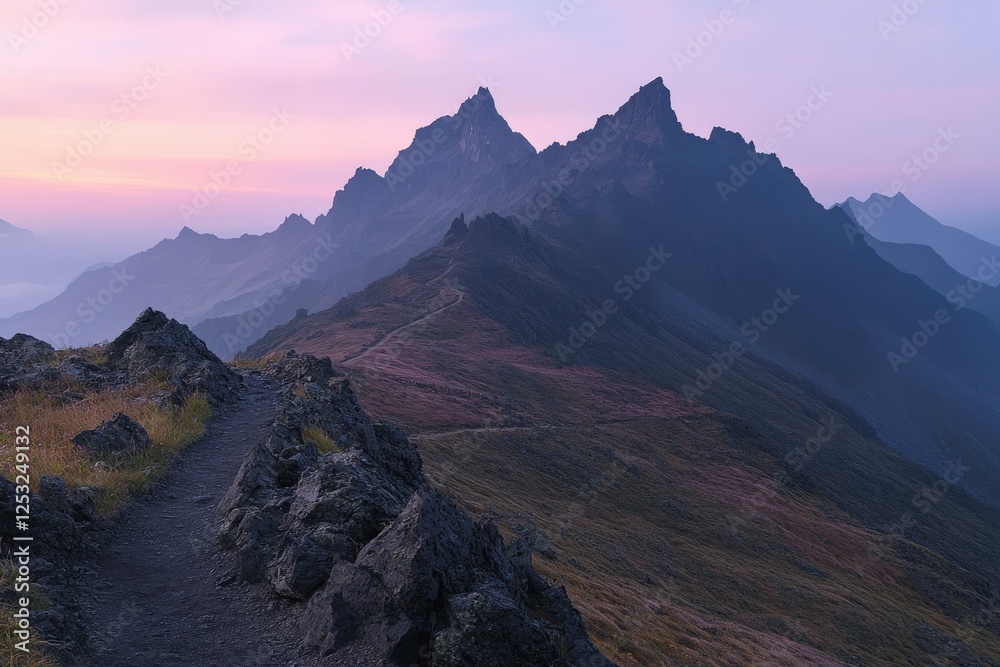 Obraz premium Majestic mountain trail at dawn reveals stunning landscapes