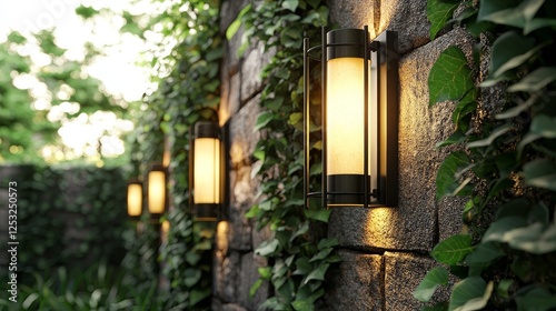 A nighttime image showing a motion sensor light being activated automatically by movement photo