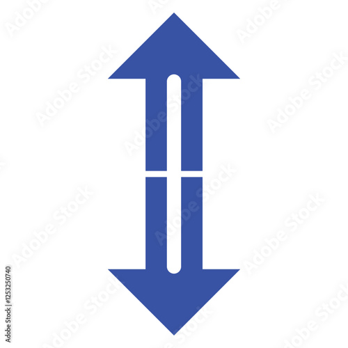 Simple up and down arrows. Upward, downward arrows in blue isolated on white background, set of two.