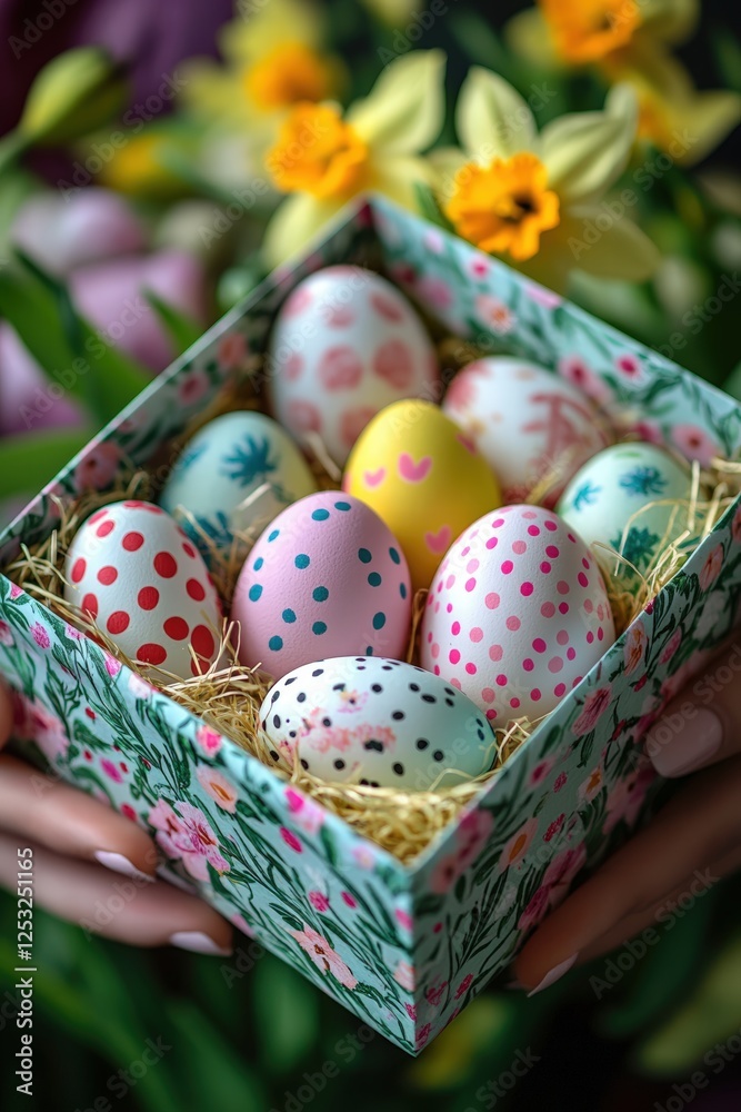 elegant Easter gift box wrapped in floral paper