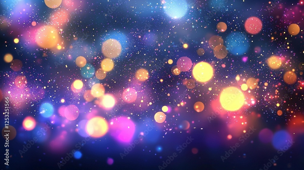 Abstract background with vibrant bokeh lights and glittery particles. Abstract background with vibrant bokeh lights and glittery particles.