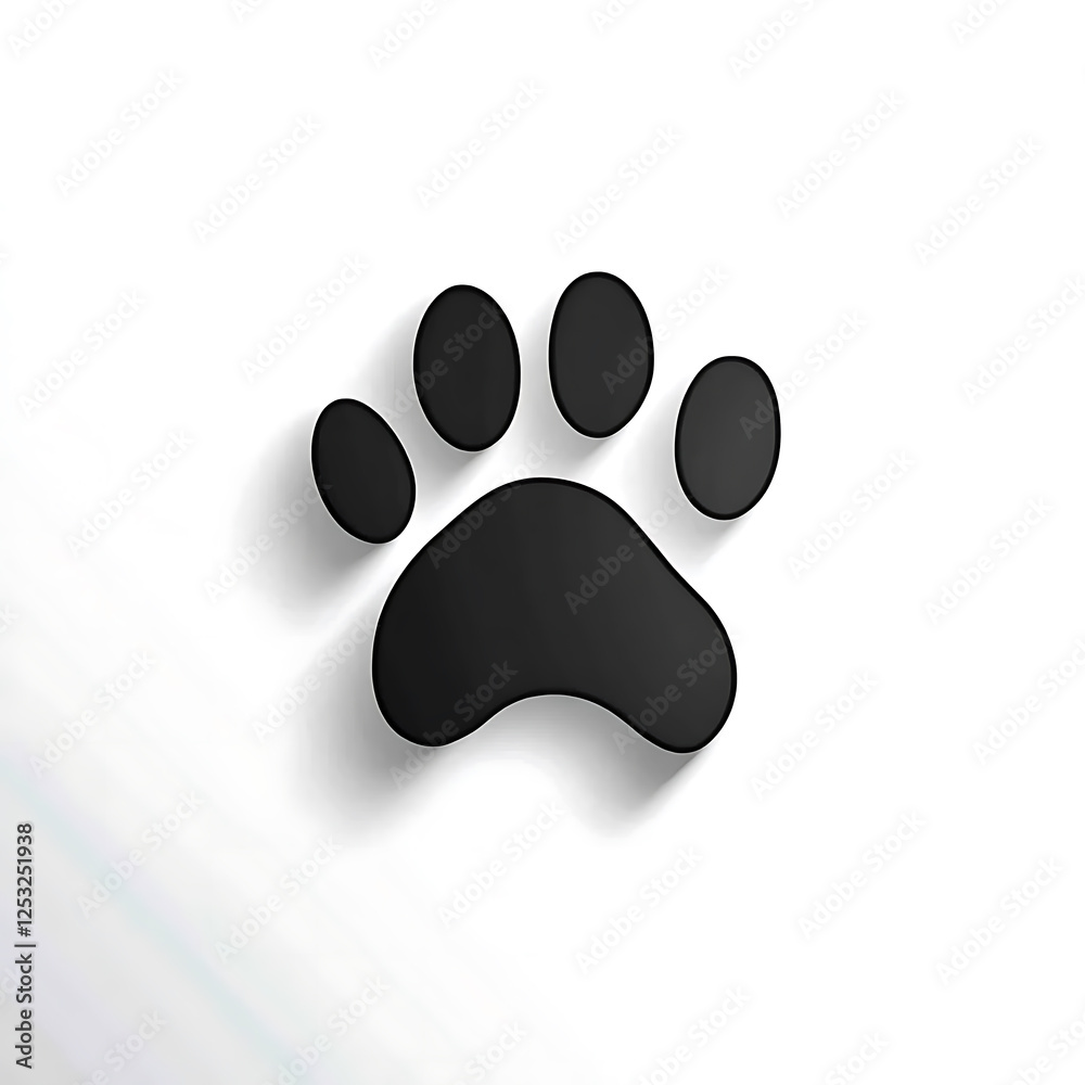 Stylish Black Dog Paw Print Icon on White Background Stylish Black Dog Paw Print Icon on White Background