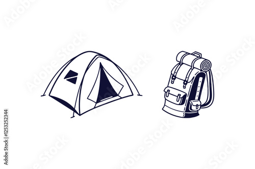 set of camping equipment silhouette clip art vector illustration