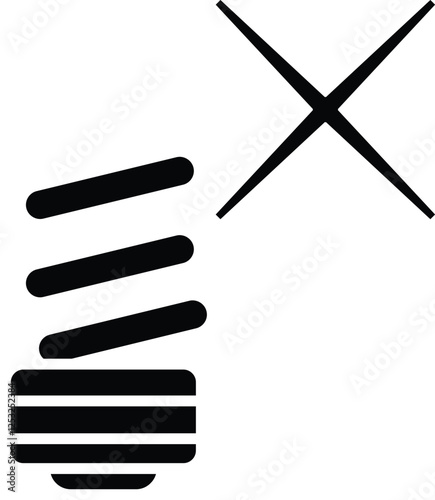  flat icon of a crossed-out energy-saving bulb, symbolizing a ban or avoidance of certain lighting technologies with transparent background.