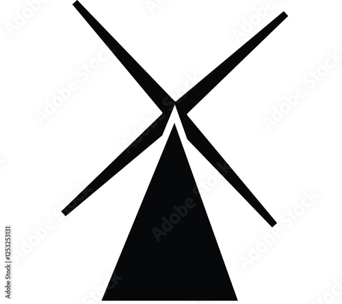 Simple flat icon of a wind turbine with a cross, indicating disapproval or prohibition of wind energy systems with transparent background.