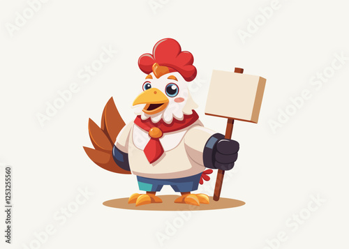 Cute Bird Cartoon Character Holding Wooden Banner, vector illustration white background