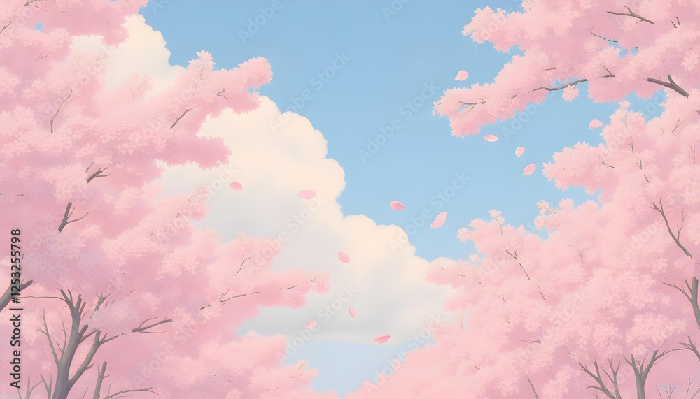 A Pathway of Cherry Blossoms in Spring illustration Background A Pathway of Cherry Blossoms in Spring illustration Background