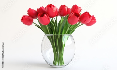 Wallpaper Mural Red tulips in glass vase, white background, spring bouquet, floral arrangement, home decor Torontodigital.ca