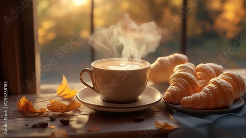 Wallpaper Mural Steaming Maple-Flavored Latte Next to Fresh Croissants on Table Torontodigital.ca