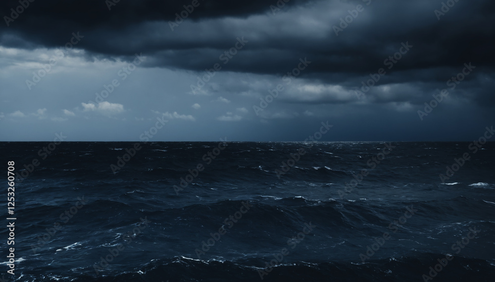 The ocean is rough and choppy, with dark clouds looming overhead The ocean is rough and choppy, with dark clouds looming overhead