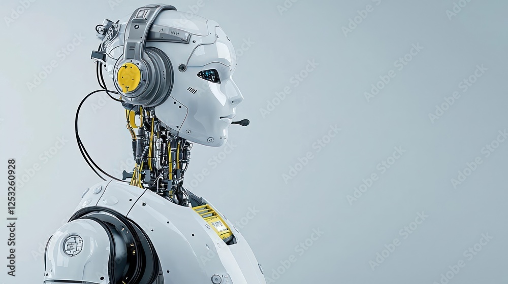 Profile View Of Robotic Figure With Headset Profile View Of Robotic Figure With Headset
