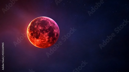 Crimson sphere in cosmic space, ethereal celestial body in the vast universe photo