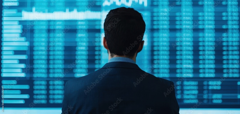 Fototapeta premium value and price investment comparison. Business professional presenting Value-Price Metrics for investment options on a large digital screen