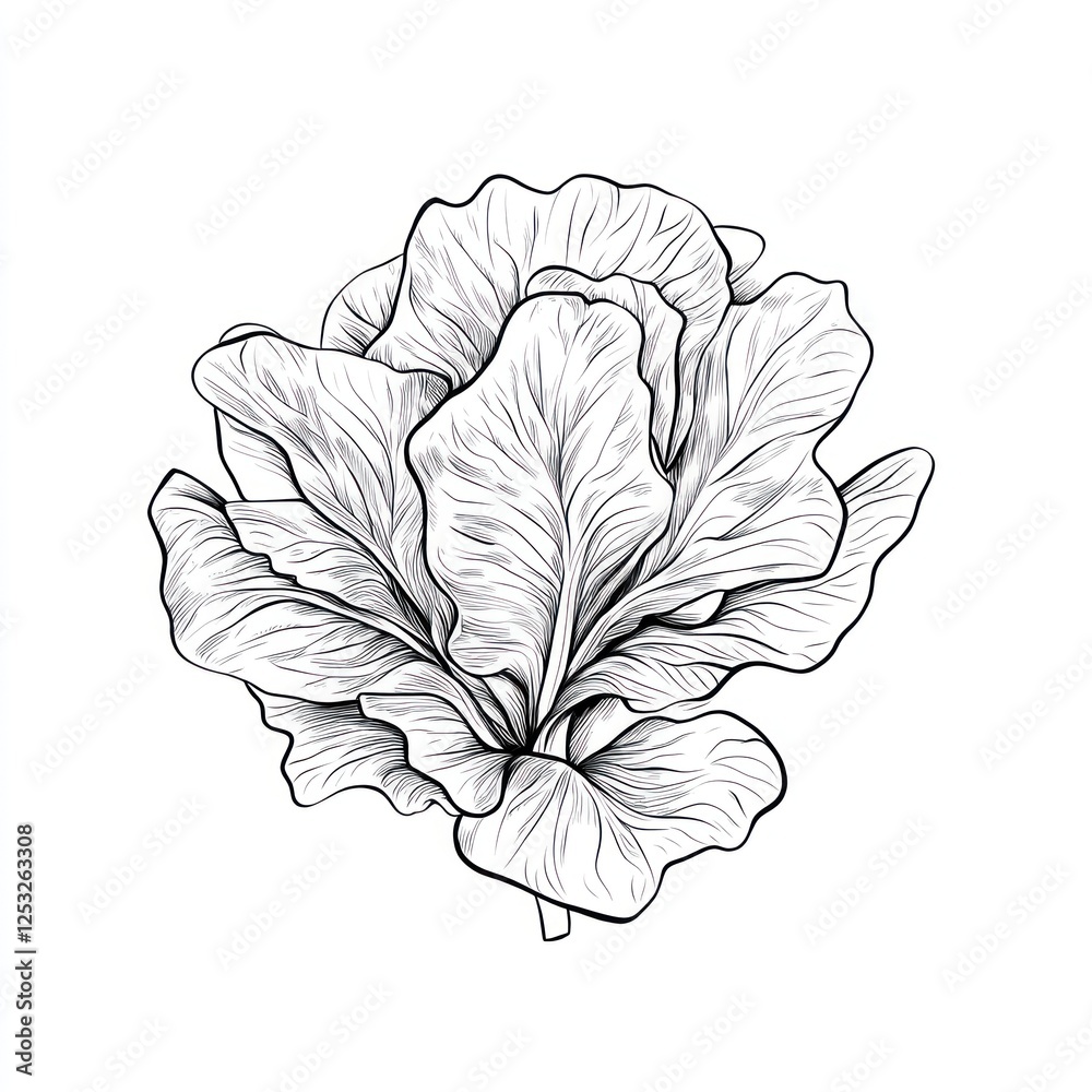 Fototapeta premium Detailed Line Drawing of Cabbage, Culinary Art, White Background, Food Illustration