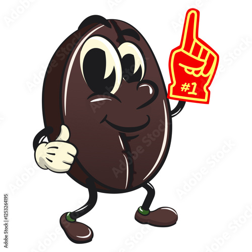 cute coffee beans vektor illustration mascot character raise foam finger, work of hand drawn