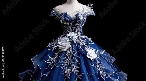 Elegant Blue Ball Gown,  Detailed Embroidered Design photo