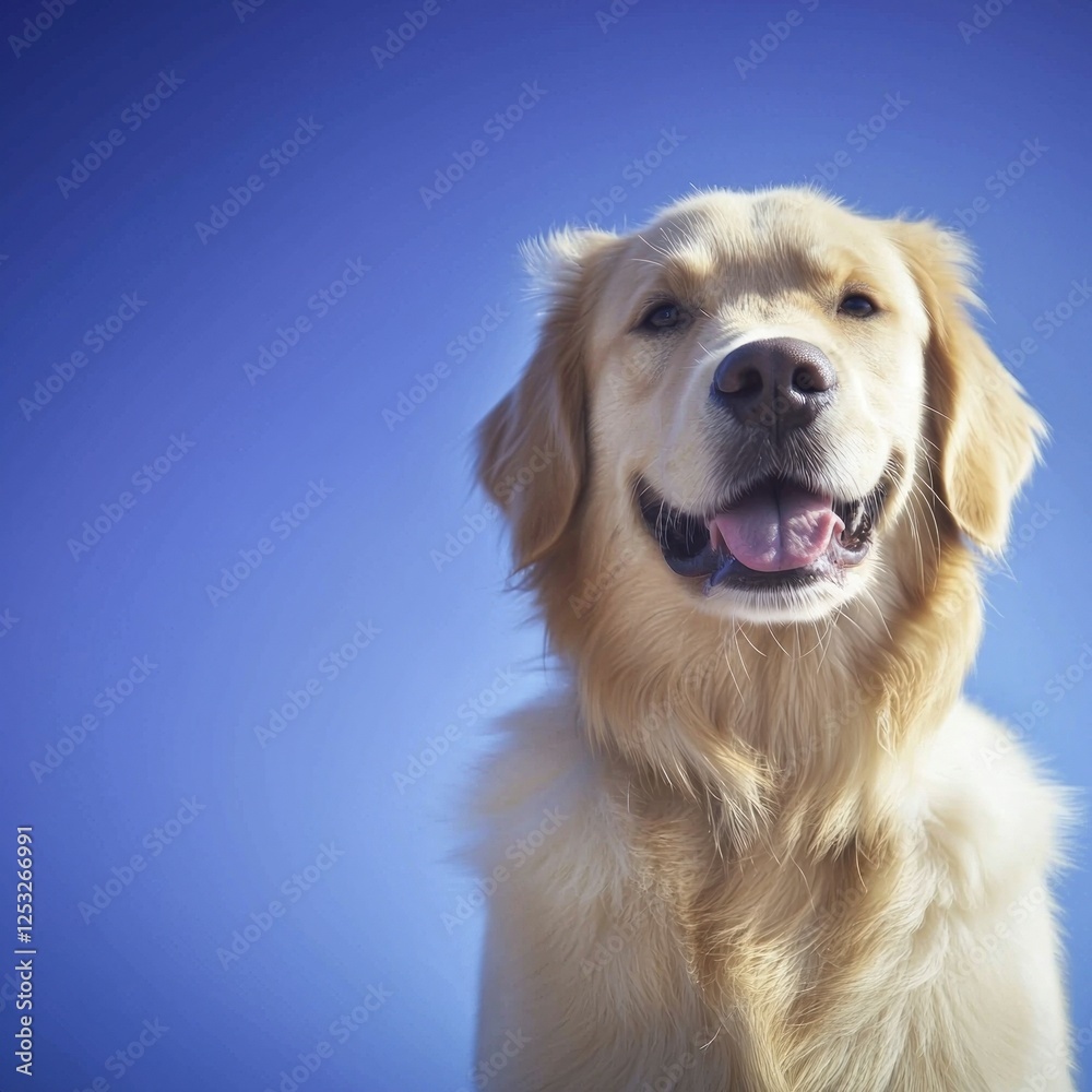 Happy Golden Retriever Portrait Against a Bright Blue Sky Happy Golden Retriever Portrait Against a Bright Blue Sky