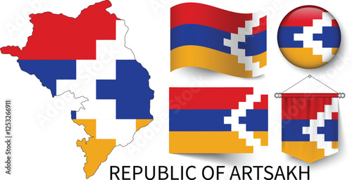 Free Download The different designs of Republic of Artsakh's national flags and the map showing Republic of Artsakh's borders - GFXLoad