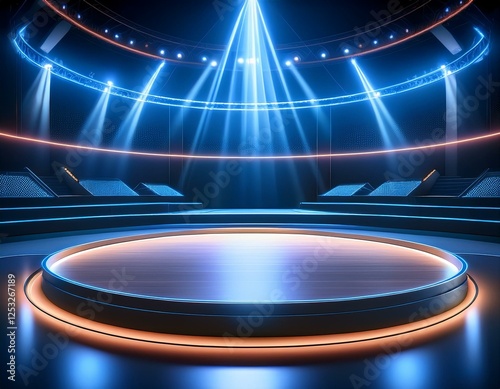 the tv game show stage features an empty circular platform with led light