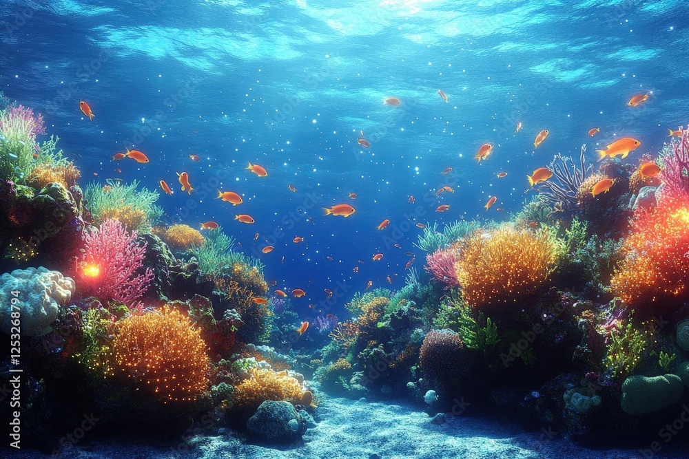 Obraz premium Colorful Underwater Coral Reef With Fish