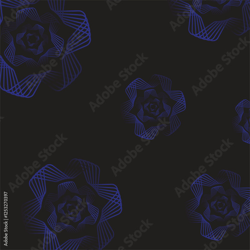Abstract geometric floral pattern with glowing blue gradient lines on a dark background