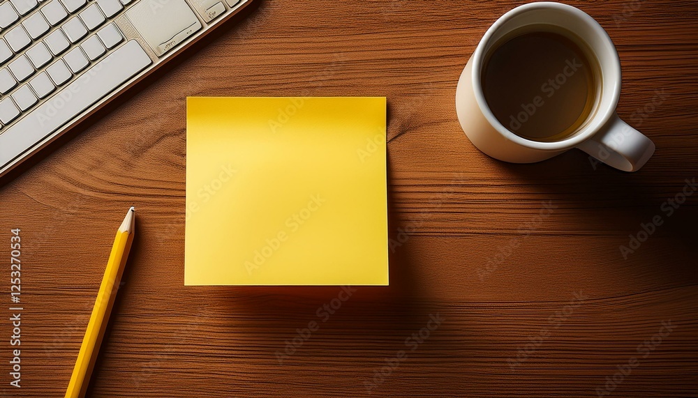 yellow sticky note on a desk top view minimalistic and practical yellow sticky note on a desk top view minimalistic and practical