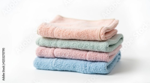 Stack of Soft Pastel Towels Isolated on White Background