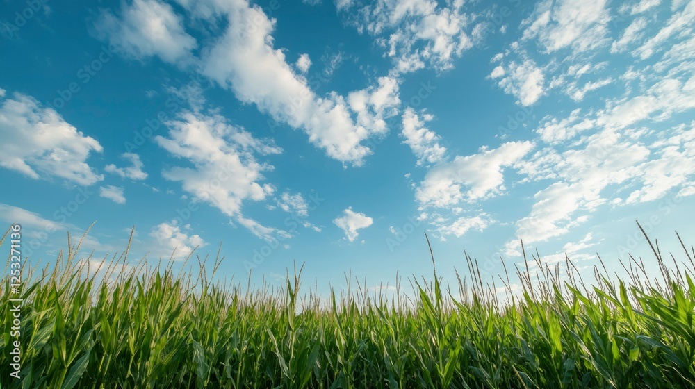 Cornfield under a partly cloudy sky. Landscape view. Possible use in nature photography Cornfield under a partly cloudy sky. Landscape view. Possible use in nature photography